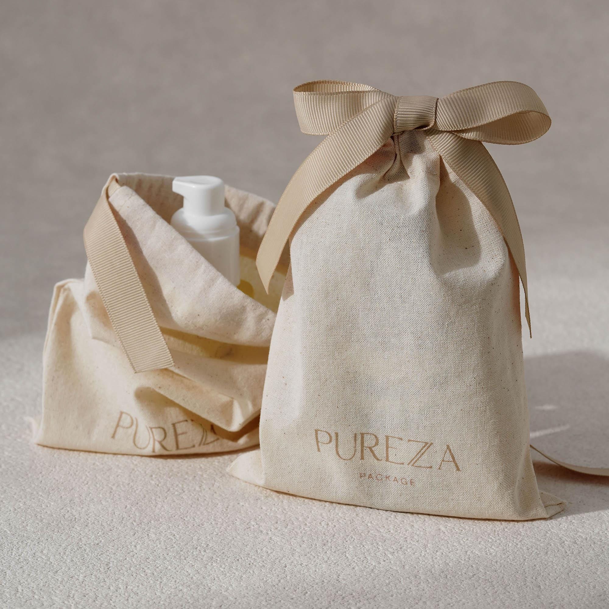 Luxury Natural Skincare - カスタマイズ可能な天然コットン巾着袋、環境に優しい高級ギフト包装、スキンケア、結婚式の記念品、特別なイベントに最適