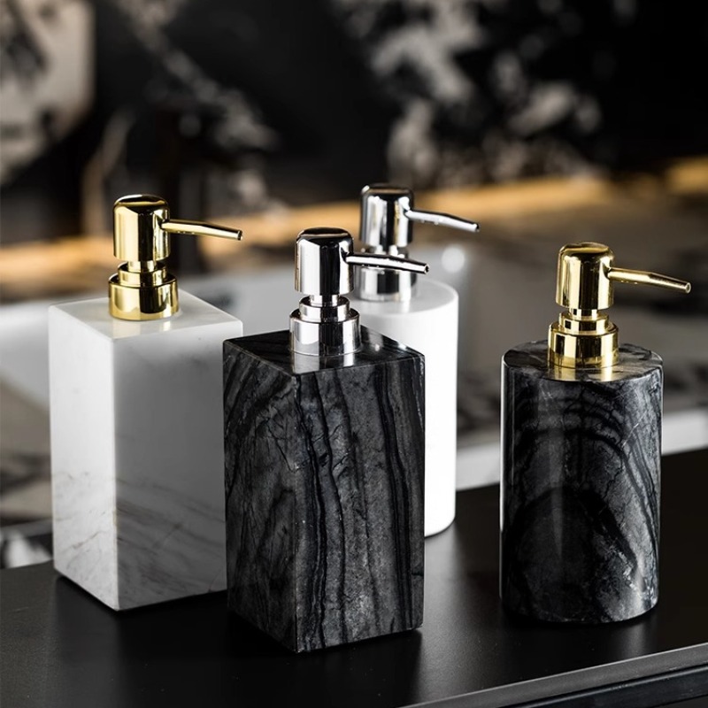 Luxury Natural Skincare - 天然大理石のソープディスペンサーボトル、滑り止めバスルームローション容器、詰め替え可能なホテルのシャンプーボトル、高級スキンケアジャー