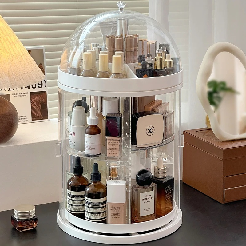 回転式アクリル製コスメオーガナイザー - 防塵メイク収納ボッ - Luxury Skincare Design のレビューと価格