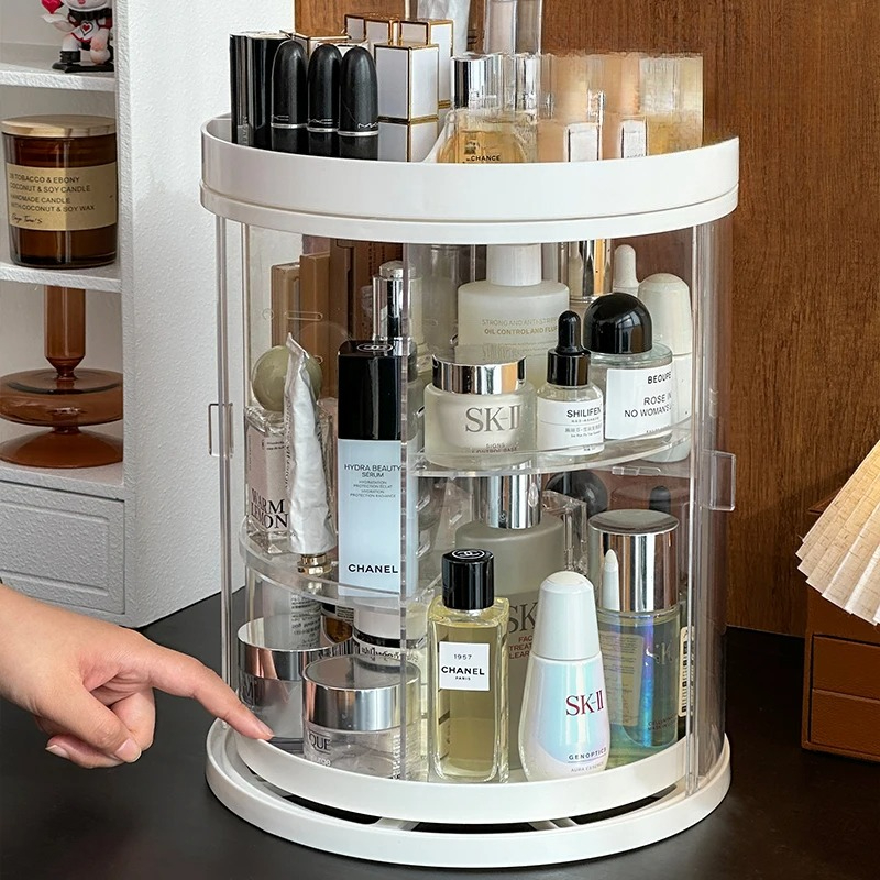 回転式アクリル製コスメオーガナイザー - 防塵メイク収納ボッ - Luxury Skincare Design のレビューと価格
