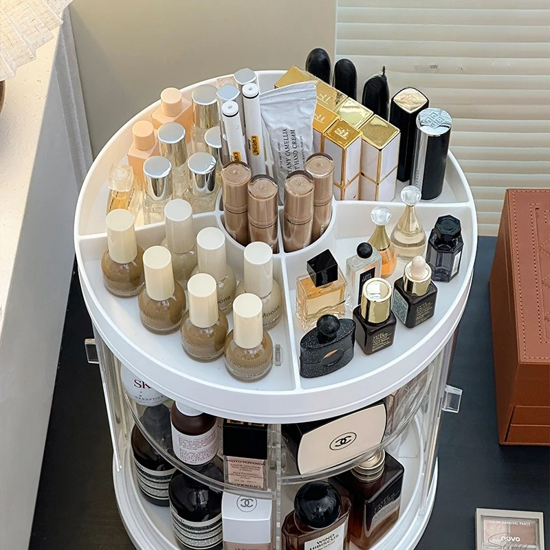 回転式アクリル製コスメオーガナイザー - 防塵メイク収納ボッ - Luxury Skincare Design のレビューと価格